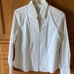 Coldwater Creek. Crisp white cotton long sleeve blouse; pin tucked detailing.